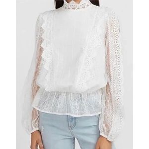 Express white lace high-neck Victorian blouse top
